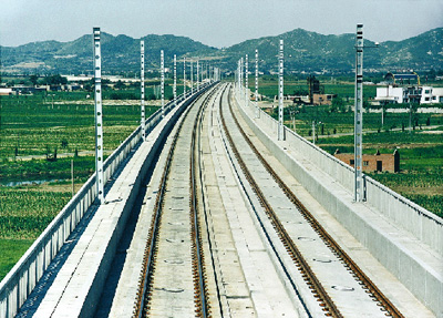 首次在秦沈客运专线的沙河特大桥,狗河特大桥上开发了板式无碴轨道.